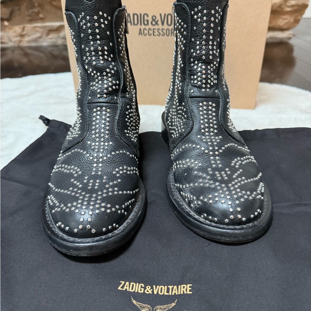 Zadig & Voltaire Laureen Black Studded Ankle Boots - Picture 5 of 9